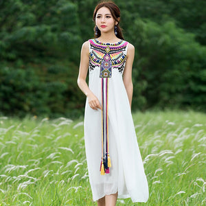 920 REGRTEDARLING Women's Vintage Style Embroidery Tassel Sleeveless Long Dress