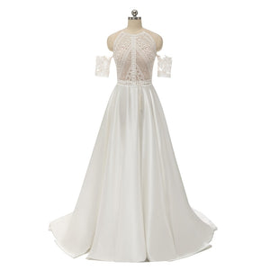 1230 YASHANG Bohemian Vintage Style Lace Satin Wedding Dresses Bridal Gowns