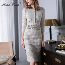 Load image into Gallery viewer, 775 MoaaYina Fashion Designer Women&#39;s Crystal Button Gold Wire Tweed Slim Dresses