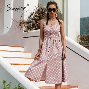 984 Simplee Casual Polka Dot Dress High Waist Sleeveless Mid-length Dress