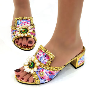 1387 Women's Italian Rhinestone Flower Sandals Shoes