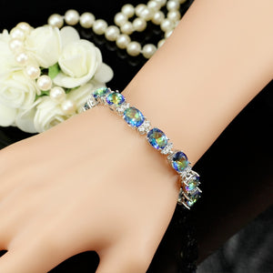 237 BEAQueen Trendy Sterling Silver Jewelry Big Oval Cut Blue Cubic Zirconia Bracelets