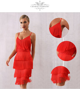 153 Adyce Summer Women's Bandage V-Neck Tassels Fringe Red Club Dress