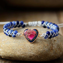 Load image into Gallery viewer, 668 Koysko Unique Natural Stone Braided Heart Charm Bracelets