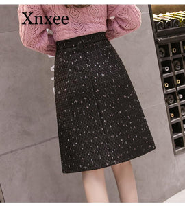 1228 XNXEE Women's Empire Waist Tweed Vintage Style Midi Skirt