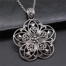 Load image into Gallery viewer, 189 Antique Style Silver Color Flower Sunflower Lotus Rose Pendant Necklace