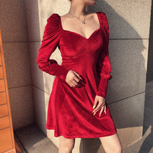 Load image into Gallery viewer, 476 Fitshinling Vintage Style Gothic Velvet Long Sleeve A-Line Buttons Dress