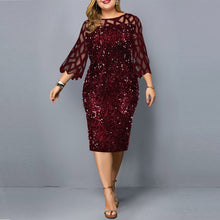 Load image into Gallery viewer, 746 Make Tina Women&#39;s Elegant Sequin Mesh 3/4 Sleeve Midi Dresses Plus