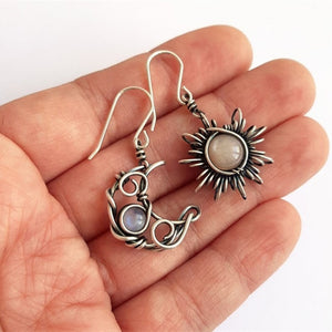 277 Bohemia Sun and Moon Earrings Silver Color Crystal Drop Earrings