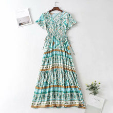 Load image into Gallery viewer, 605 Jastie Boho Floral Printed V-Neck Ruffle Sleeve Vintage Style Dress