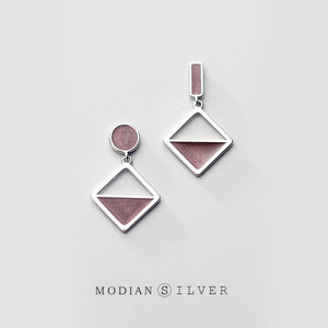 785 Modian Women's 925 Sterling Silver Geometric Asymmetry Drop Dangle Earrings