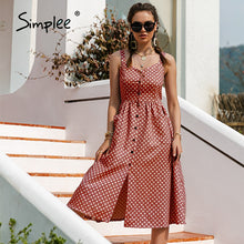 Load image into Gallery viewer, 984 Simplee Casual Polka Dot Dress High Waist Sleeveless Mid-length Dress