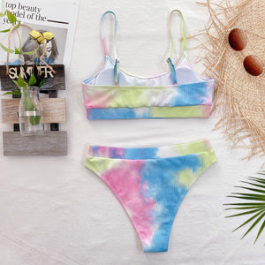 818 NBREITAER Tie-dye Padded Push-up Sling Bikini High Waist Two Piece Swimsuit