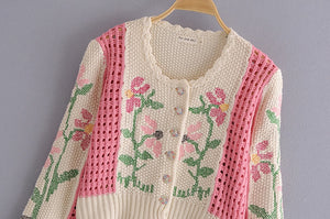 334 Chu Sau Women's Floral Embroidery Knitted Single-Breasted Cardigans Sweaters