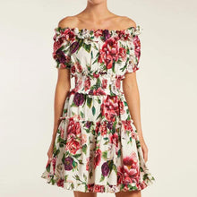 Load image into Gallery viewer, 529 HAMALIEL Off Shoulder Elastic Waist Charming Rose Flower Print Ruffle Dress