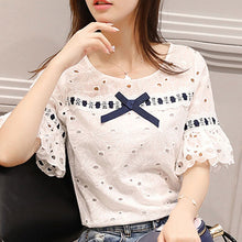 Load image into Gallery viewer, 1028 SURWENYUE Women&#39;s Hollow Lace Short Sleeve Tops