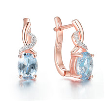 Load image into Gallery viewer, 674 Kuololit Women&#39;s 585 Rose Gold 925 Sterling Silver Topaz Gemstone Clip Earrings