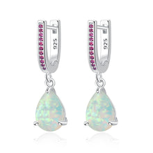 Load image into Gallery viewer, 339 CiNily Water Drop Created Opal Sterling Silver Plated Dangle Drop Earrings