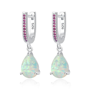 339 CiNily Water Drop Created Opal Sterling Silver Plated Dangle Drop Earrings