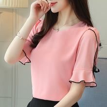 Load image into Gallery viewer, 1029 SURWENYUE Women&#39;s Short Ruffle Sleeve O-neck Chiffon Blouse Top Plus