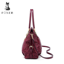 Load image into Gallery viewer, 482 FOXER Brand Wine Red Women&#39;s Genuine Leather Sequin Large Capacity Handbag