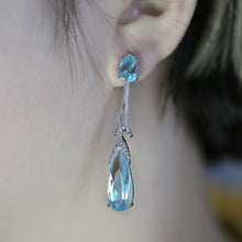 Load image into Gallery viewer, 574 Huitan Delicate Sky Blue Cubic Zircon Long Stylish Acrylic Water Drop Earrings