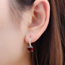 Load image into Gallery viewer, 817 Natural Garnet Gemstone W/CZ Accent 925 Sterling Silver Rhodium Drop Earrings