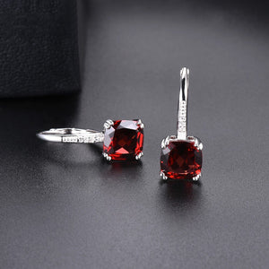 817 Natural Garnet Gemstone W/CZ Accent 925 Sterling Silver Rhodium Drop Earrings