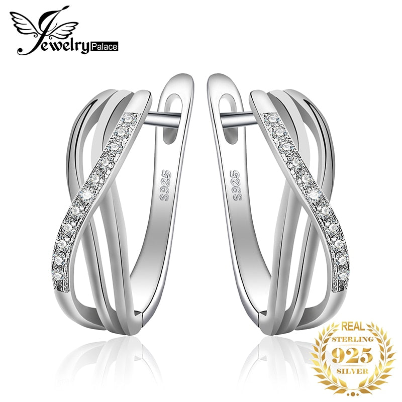 633 JPalace 925 Sterling Silver Infinity Cubic Zirconia Hoop Huggie Earrings