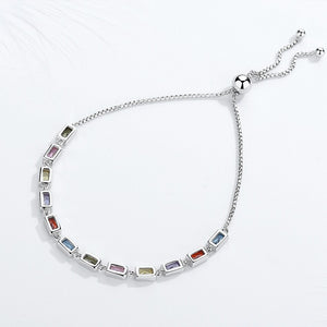647 Kaletine Women's 925 Sterling Silver Rainbow CZ Adjustable Tennis Bracelet