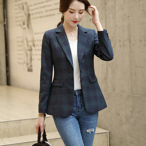 699 Lenshine Women's Elegant Plaid Long Sleeve Gird Blazer Jacket Plus