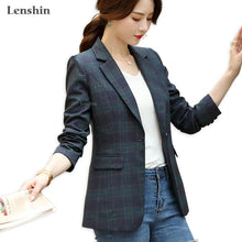 Load image into Gallery viewer, 699 Lenshine Women&#39;s Elegant Plaid Long Sleeve Gird Blazer Jacket Plus