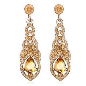 911 Ranssi Luxury Sterling Silver Long Geometric Crystal Wedding Drop Earrings