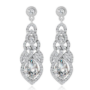 911 Ranssi Luxury Sterling Silver Long Geometric Crystal Wedding Drop Earrings