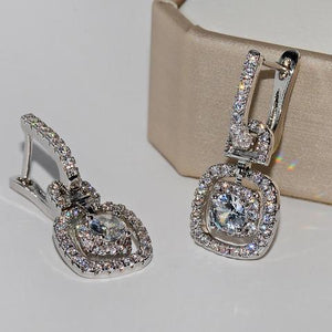 1091 Vecalon Luxury Dangle Drop Earring AAAAA CZ Real 925 Sterling Silver