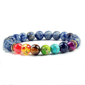 807 Multicolor Natural Stone 7 Chakra Black Lava Buddha Bracelets Yoga Healing