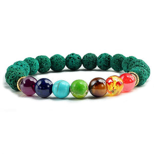 807 Multicolor Natural Stone 7 Chakra Black Lava Buddha Bracelets Yoga Healing