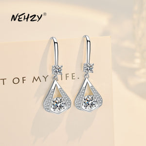 819 NEHZY 925 Sterling Silver Crystal CZ Hook Type Medium & Long Tassel Earrings