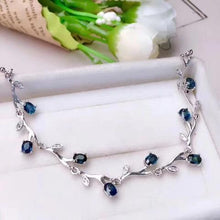Load image into Gallery viewer, 732 Lover Jewelry Natural Sapphire Gemstones CZ Accents Sterling Silver Leaf Bracelet