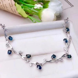 732 Lover Jewelry Natural Sapphire Gemstones CZ Accents Sterling Silver Leaf Bracelet