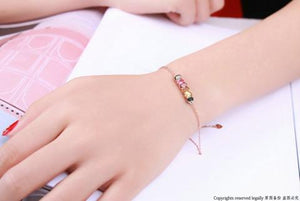 782 Mobuy Natural Gemstone Multi-color Tourmaline Rose Gold Sterling Chain Bracelet