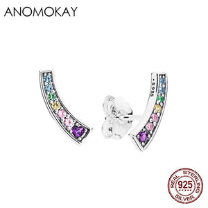 188 Anonmokay 925 Sterling Silver Colorful CZ Rainbow Stud Earrings Fine Jewelry