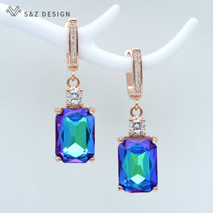947 S&Z Designs Women's Square Cubic Zirconia 14K Rose Gold Dangle Earrings