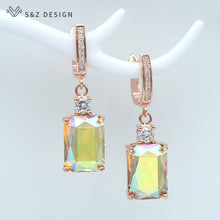 Load image into Gallery viewer, 947 S&amp;Z Designs Women&#39;s Square Cubic Zirconia 14K Rose Gold Dangle Earrings