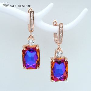 947 S&Z Designs Women's Square Cubic Zirconia 14K Rose Gold Dangle Earrings