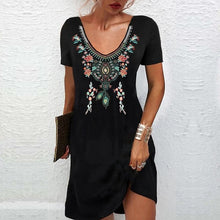 Load image into Gallery viewer, 1407 Women&#39;s Vintage Style Short Sleeve V-neck Chiffon Printed Dress