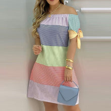 Load image into Gallery viewer, 1401 Women&#39;s Off Shoulder Slash Neck Short Sleeve Print Mini Dress