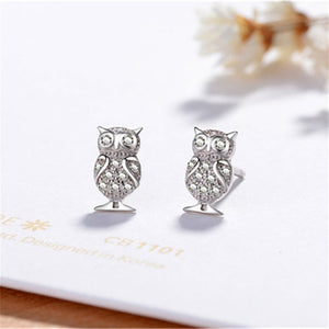 677 l&zuan Sterling Silver Cubic Zirconia Cute Lovely Owl Stud Earring