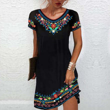 Load image into Gallery viewer, 1407 Women&#39;s Vintage Style Short Sleeve V-neck Chiffon Printed Dress