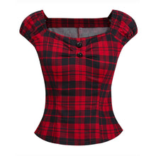 Load image into Gallery viewer, 1384 Women&#39;s Vintage 50s Pinup Style Peasant Gingham Checkered Top